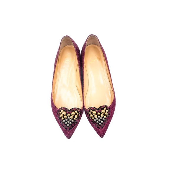 Christian Louboutin Burgundy Gold Heart Studded Pointed Toe Flats Shoes EU 36.5 - Picture 3 of 9